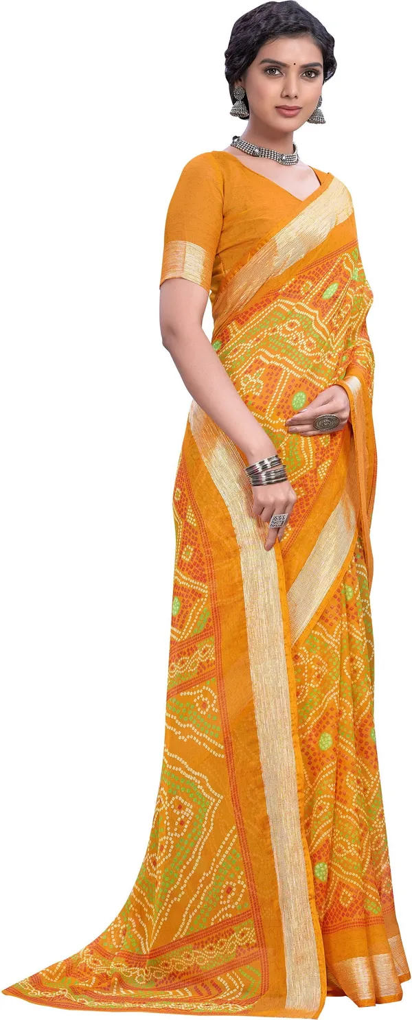 Yellow_Bandhani_Viscose_Rayon_Printed_Saree_For_Women_|_With_Blouse_Piece