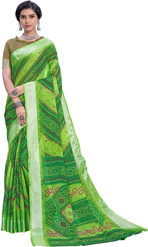 Green_Bandhani_Viscose_Rayon_Printed_Saree_For_Women_|_With_Blouse_Piece
