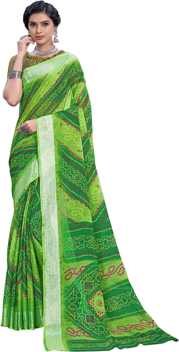 Green_Bandhani_Viscose_Rayon_Printed_Saree_For_Women_|_With_Blouse_Piece