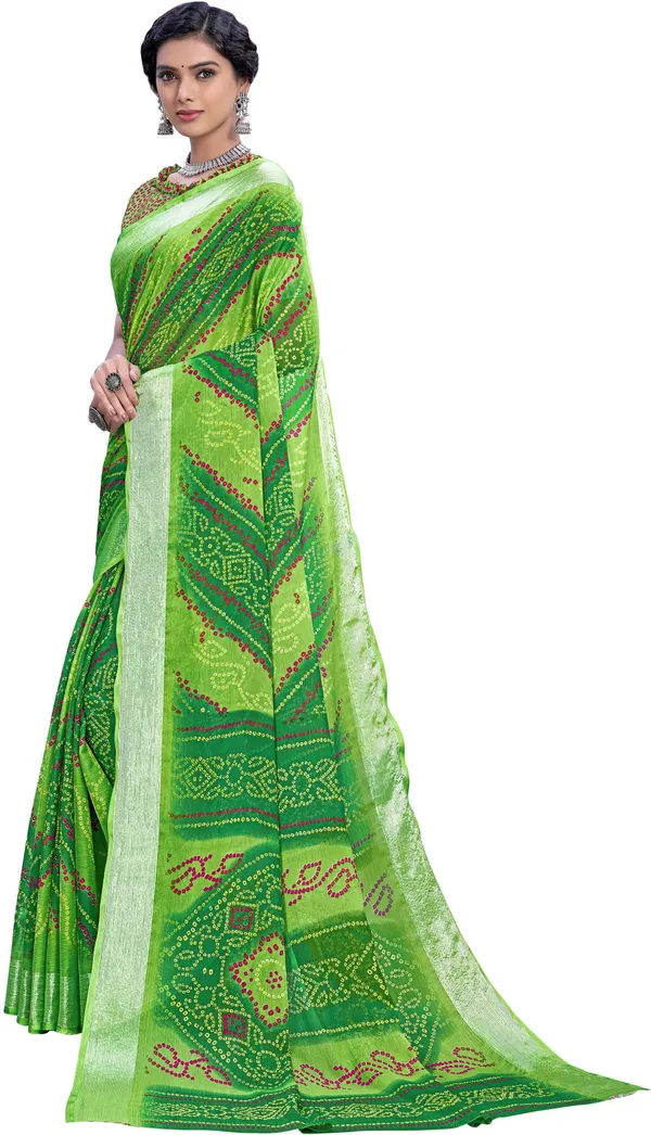 Green_Bandhani_Viscose_Rayon_Printed_Saree_For_Women_|_With_Blouse_Piece