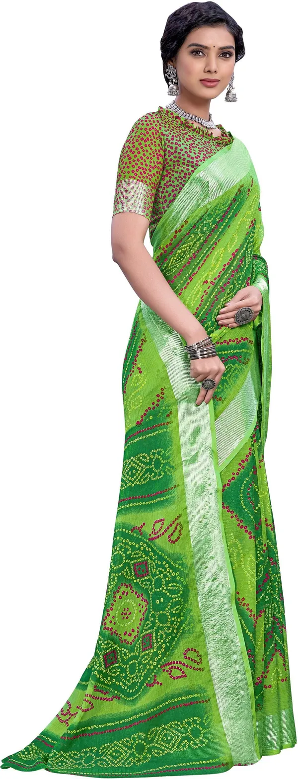 Green_Bandhani_Viscose_Rayon_Printed_Saree_For_Women_|_With_Blouse_Piece