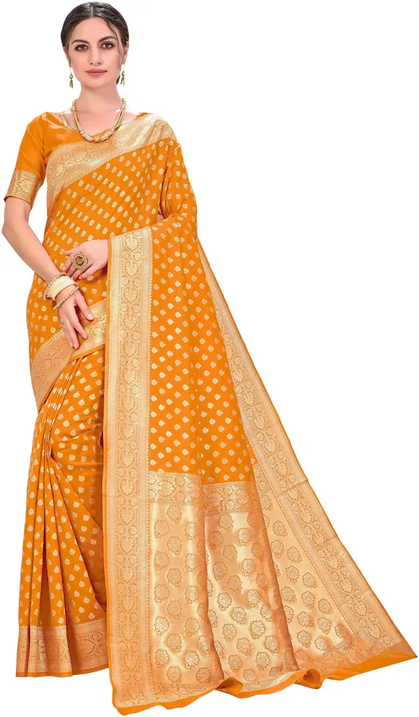 Mustard_Kanjivaram_Silk_Blend_Jacquard_Woven_Saree_For_Women_|_With_Blouse_Piece
