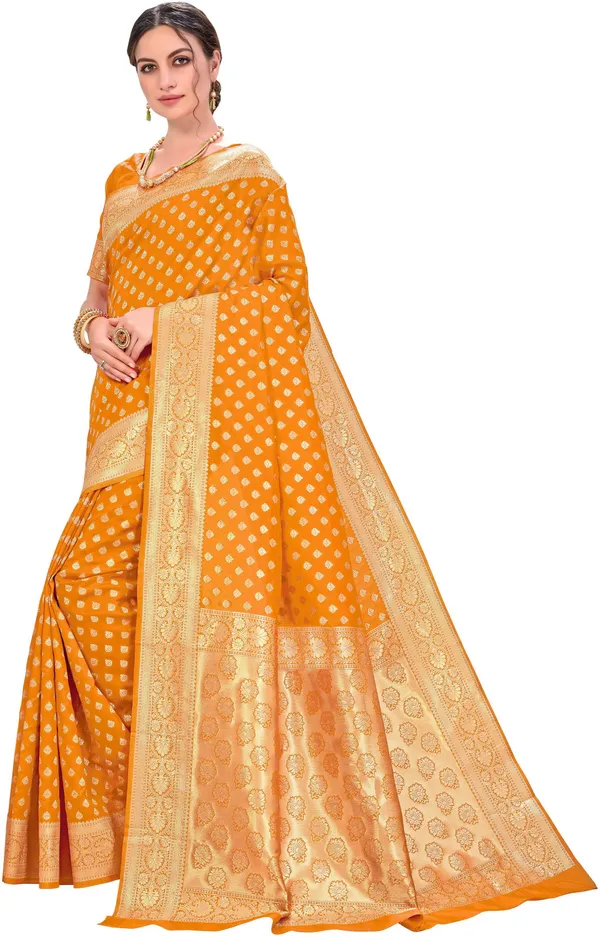 Mustard_Kanjivaram_Silk_Blend_Jacquard_Woven_Saree_For_Women_|_With_Blouse_Piece