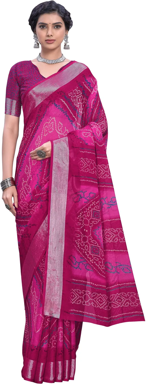 Pink_Bandhani_Viscose_Rayon_Chiffon_Printed_Saree_For_Women_|_With_Blouse_Piece
