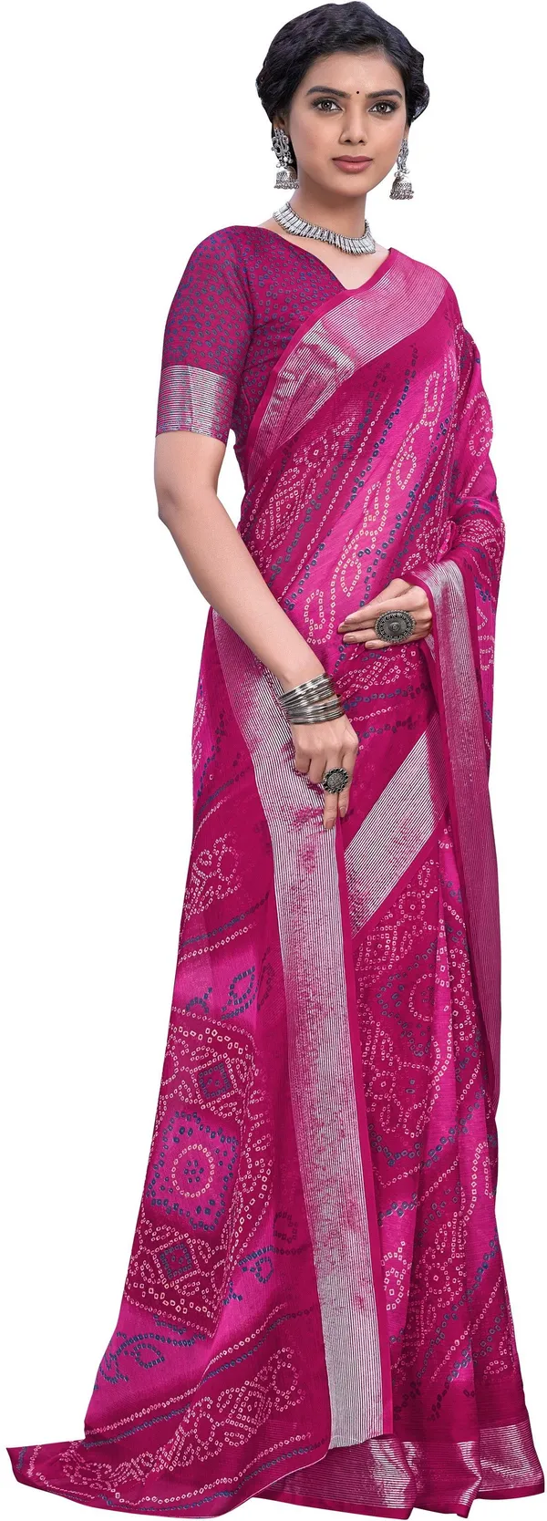 Pink_Bandhani_Viscose_Rayon_Chiffon_Printed_Saree_For_Women_|_With_Blouse_Piece