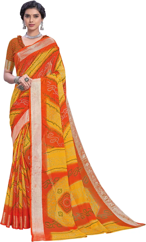 Orange_Bandhani_Viscose_Rayon_Printed_Saree_For_Women_|_With_Blouse_Piece