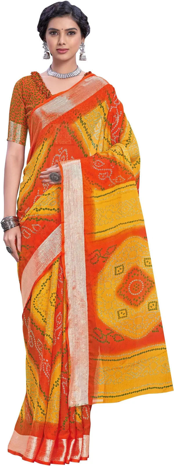 Orange_Bandhani_Viscose_Rayon_Printed_Saree_For_Women_|_With_Blouse_Piece