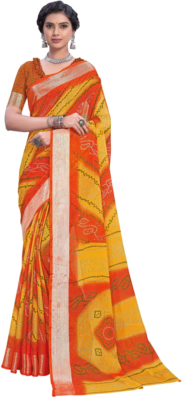 Orange_Bandhani_Viscose_Rayon_Printed_Saree_For_Women_|_With_Blouse_Piece