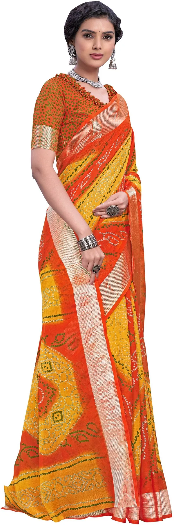 Orange_Bandhani_Viscose_Rayon_Printed_Saree_For_Women_|_With_Blouse_Piece