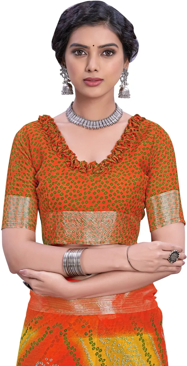 Orange_Bandhani_Viscose_Rayon_Printed_Saree_For_Women_|_With_Blouse_Piece