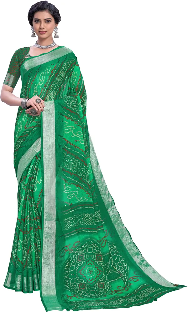 Green_Bandhani_Viscose_Rayon_Printed_Saree_For_Women_|_With_Blouse_Piece