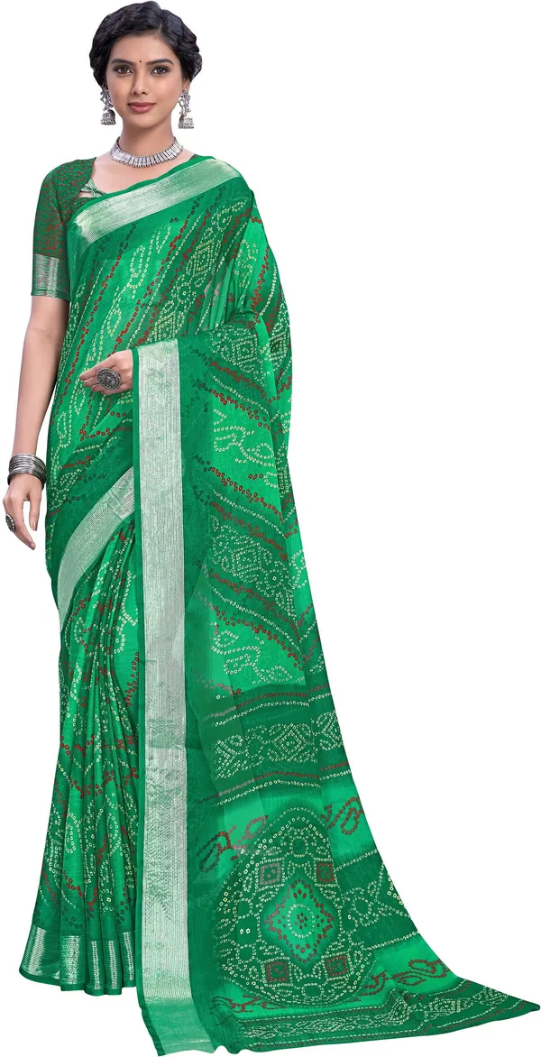Green_Bandhani_Viscose_Rayon_Printed_Saree_For_Women_|_With_Blouse_Piece