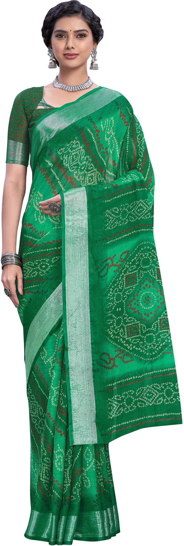 Green_Bandhani_Viscose_Rayon_Printed_Saree_For_Women_|_With_Blouse_Piece
