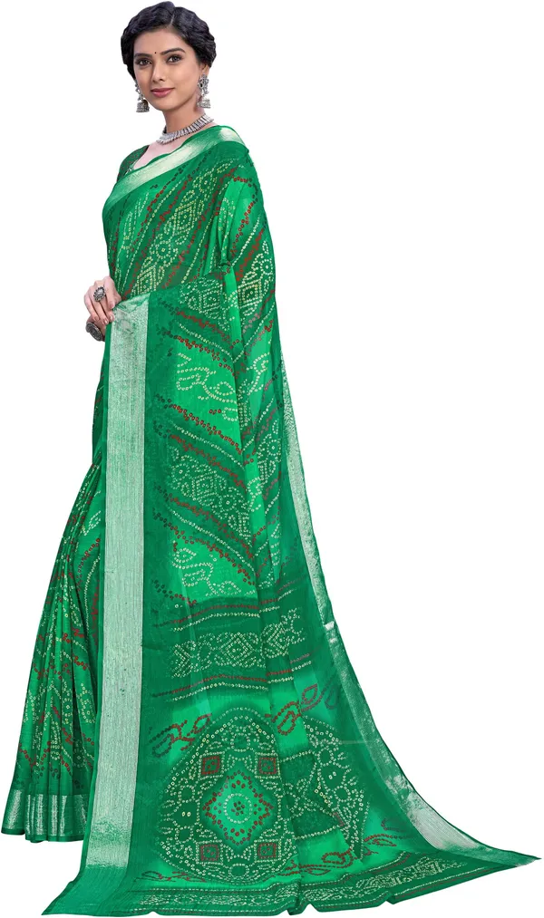 Green_Bandhani_Viscose_Rayon_Printed_Saree_For_Women_|_With_Blouse_Piece