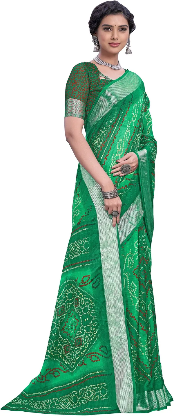 Green_Bandhani_Viscose_Rayon_Printed_Saree_For_Women_|_With_Blouse_Piece