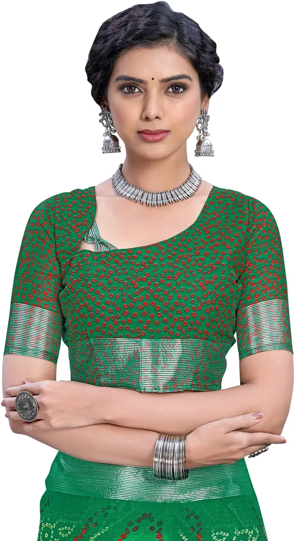Green_Bandhani_Viscose_Rayon_Printed_Saree_For_Women_|_With_Blouse_Piece
