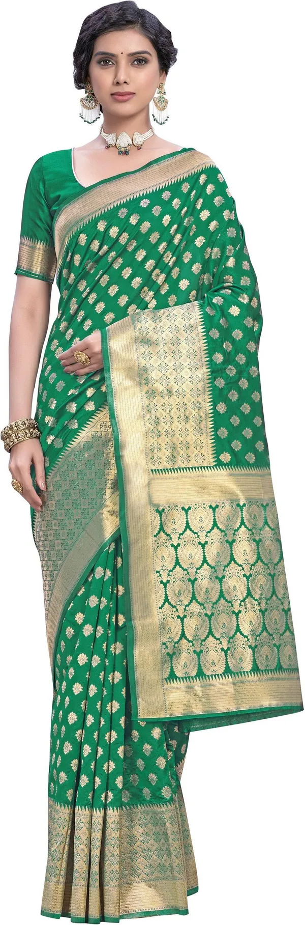 Green_Banarasi_Silk_Blend_Jacquard_Woven_Saree_For_Women_|_With_Blouse_Piece