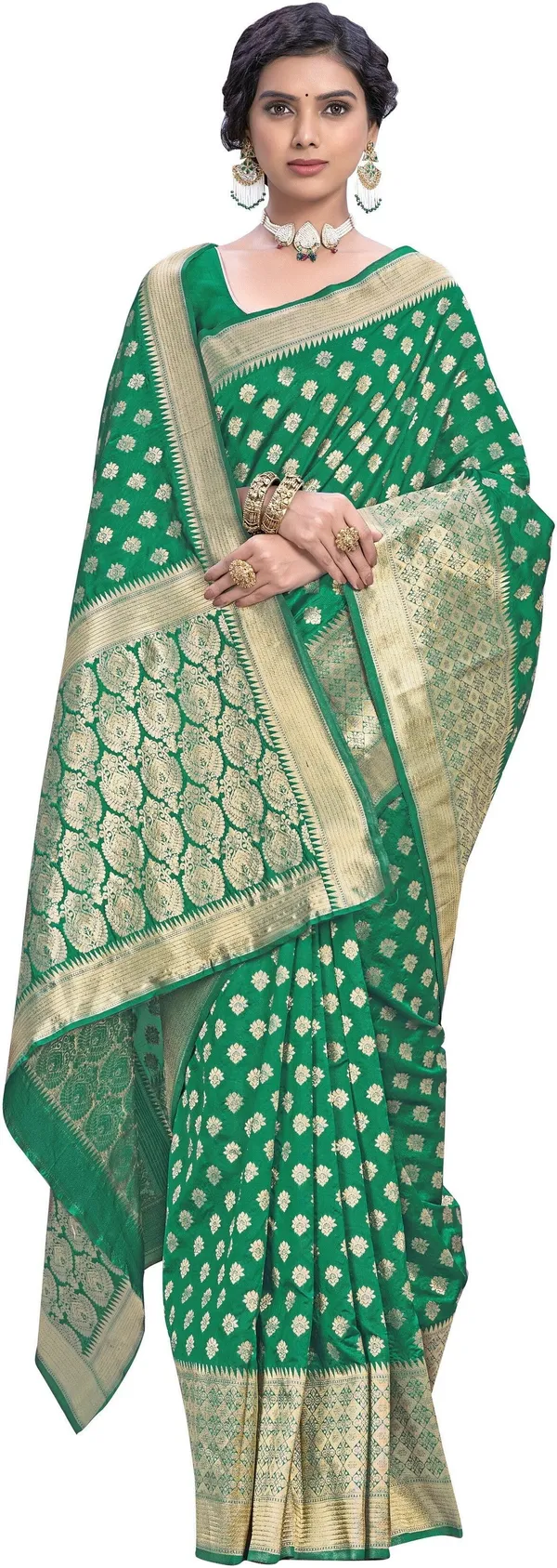 Green_Banarasi_Silk_Blend_Jacquard_Woven_Saree_For_Women_|_With_Blouse_Piece