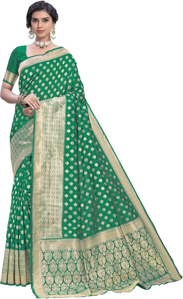 Green_Banarasi_Silk_Blend_Jacquard_Woven_Saree_For_Women_|_With_Blouse_Piece