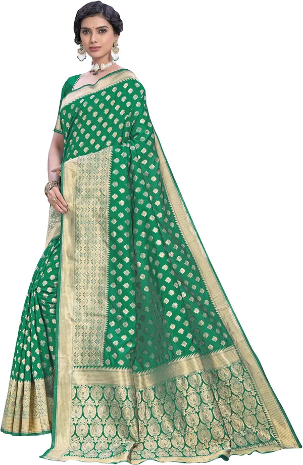 Green_Banarasi_Silk_Blend_Jacquard_Woven_Saree_For_Women_|_With_Blouse_Piece