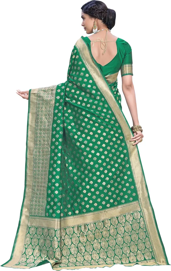 Green_Banarasi_Silk_Blend_Jacquard_Woven_Saree_For_Women_|_With_Blouse_Piece