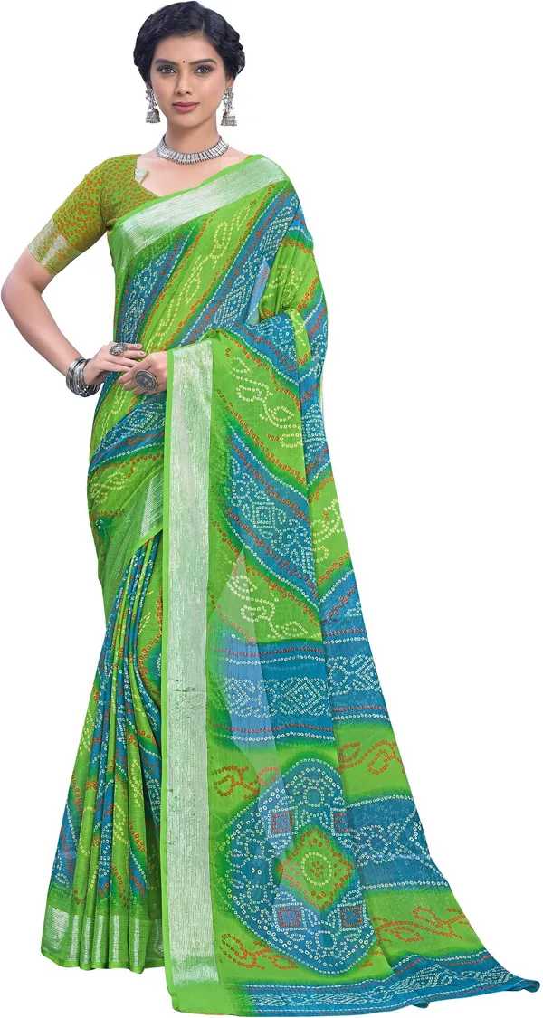 Light_Green_Bandhani_Viscose_Rayon_Printed_Saree_For_Women_|_With_Blouse_Piece