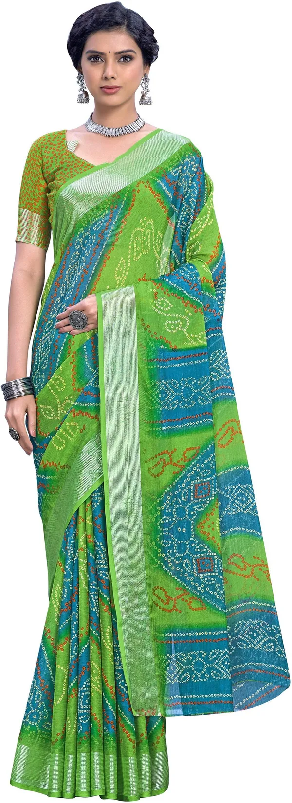 Light_Green_Bandhani_Viscose_Rayon_Printed_Saree_For_Women_|_With_Blouse_Piece