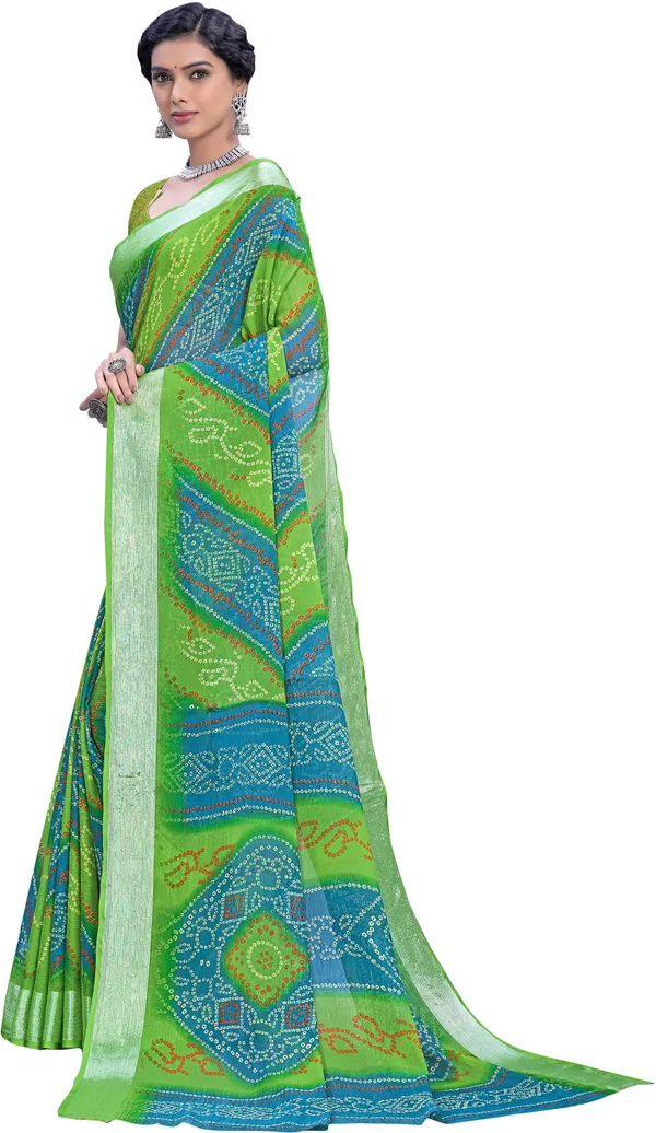 Light_Green_Bandhani_Viscose_Rayon_Printed_Saree_For_Women_|_With_Blouse_Piece