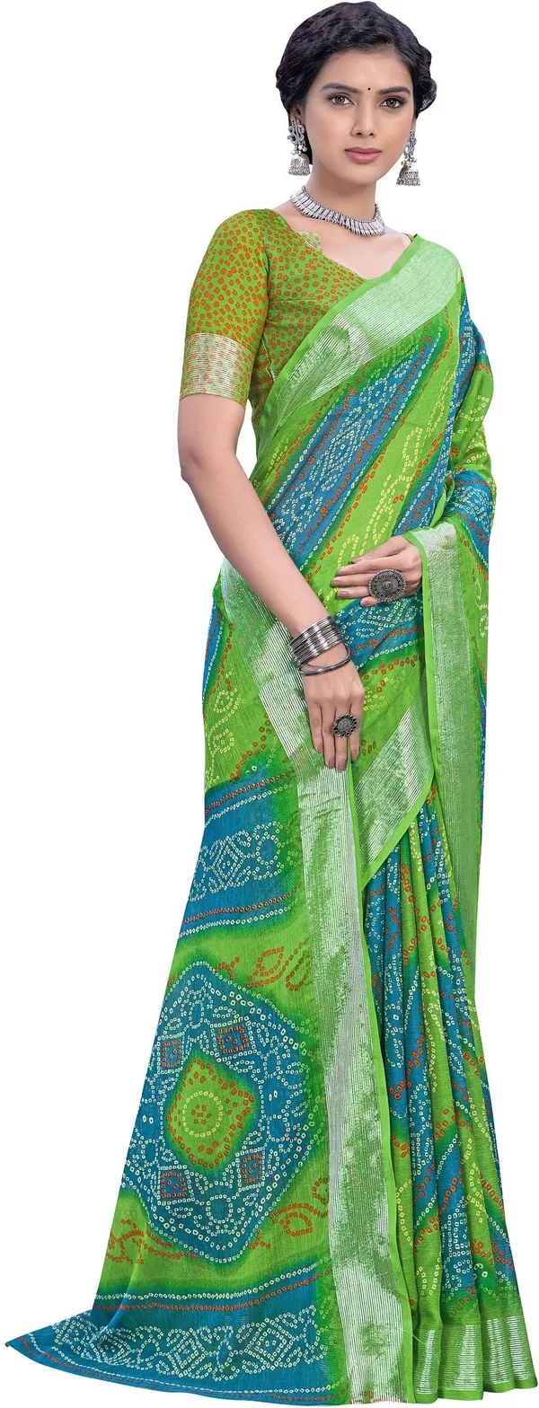 Light_Green_Bandhani_Viscose_Rayon_Printed_Saree_For_Women_|_With_Blouse_Piece