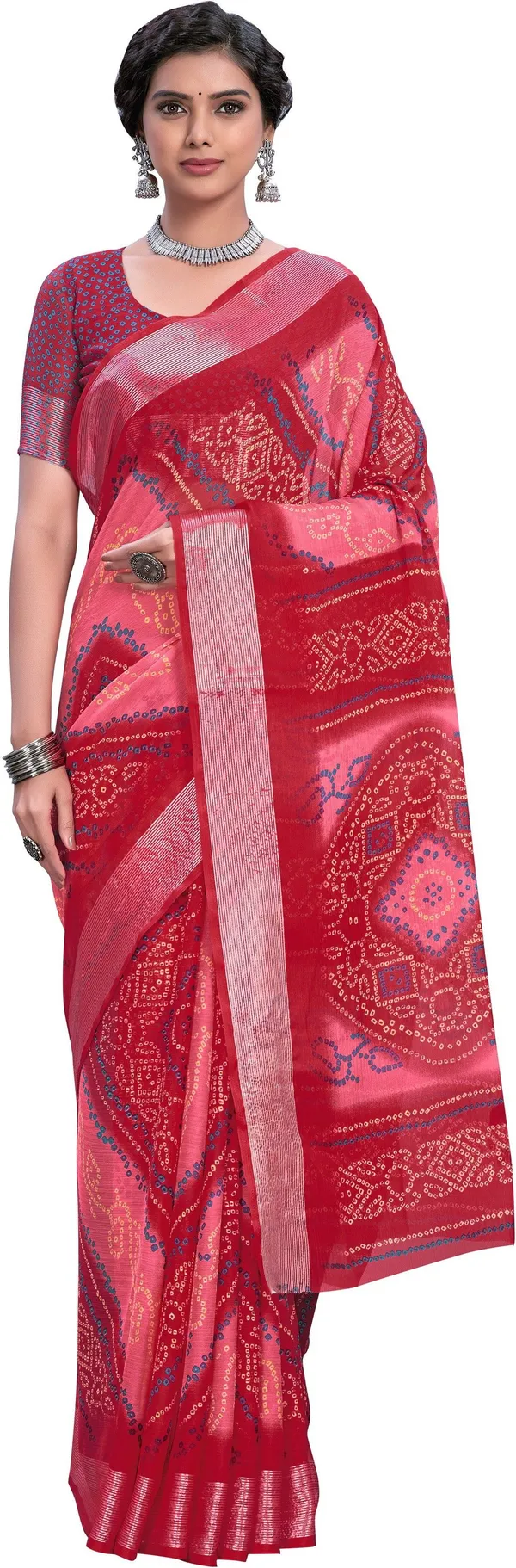Pink_Bandhani_Viscose_Rayon_Printed_Saree_For_Women_|_With_Blouse_Piece