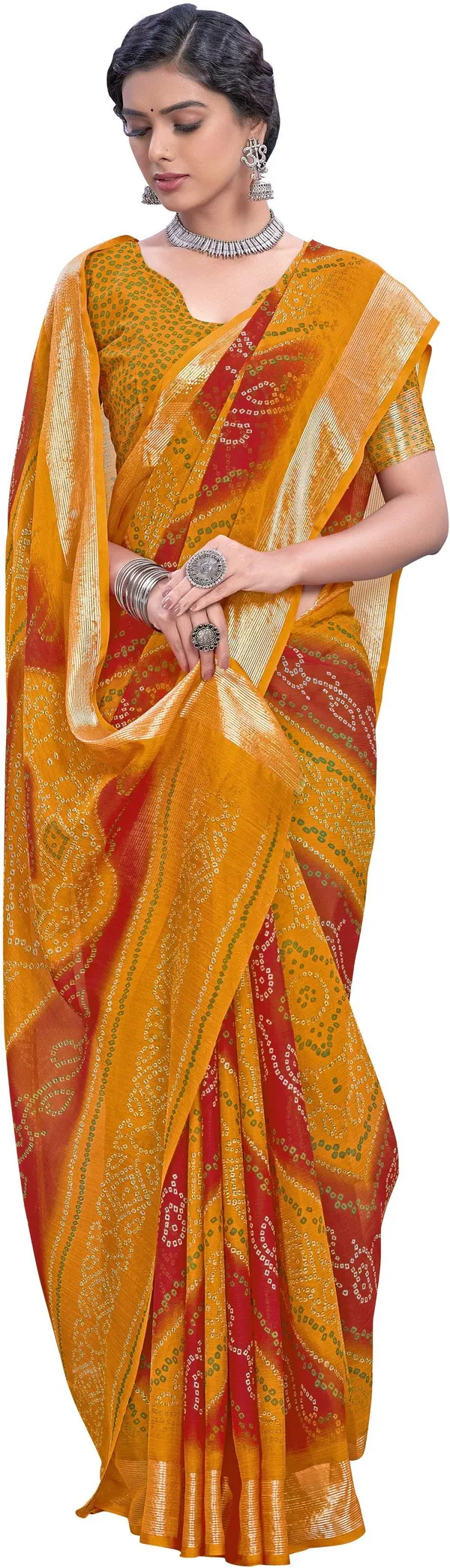 Mustard_Bandhani_Viscose_Rayon_Printed_Saree_For_Women_|_With_Blouse_Piece