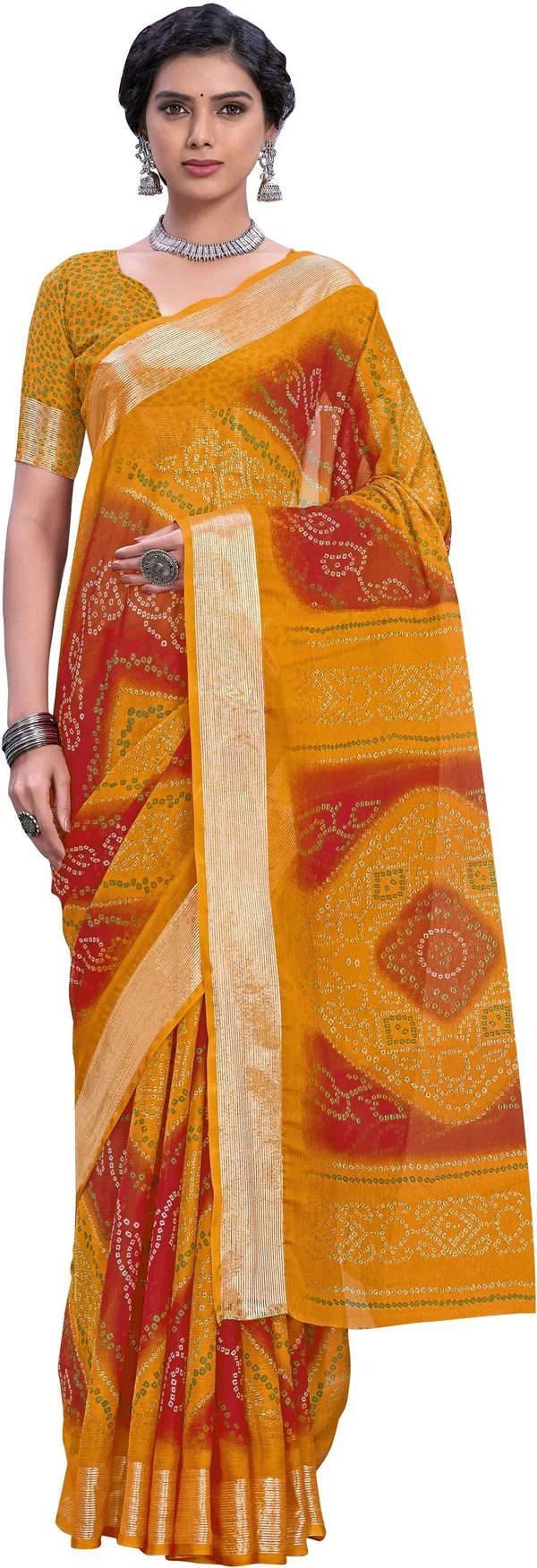 Mustard_Bandhani_Viscose_Rayon_Printed_Saree_For_Women_|_With_Blouse_Piece