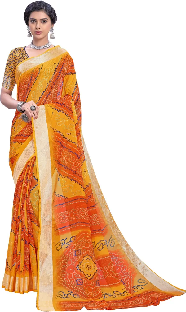 Yellow_Bandhani_Viscose_Rayon_Printed_Saree_For_Women_|_With_Blouse_Piece