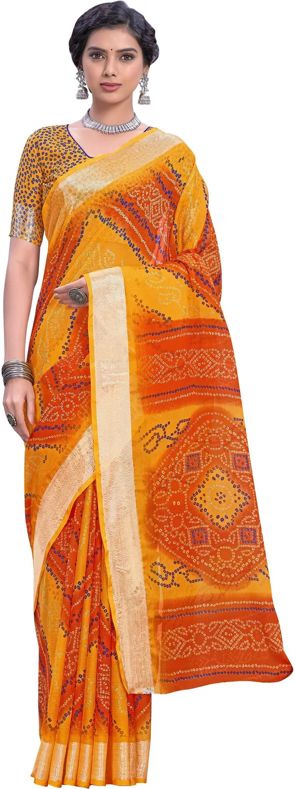 Yellow_Bandhani_Viscose_Rayon_Printed_Saree_For_Women_|_With_Blouse_Piece