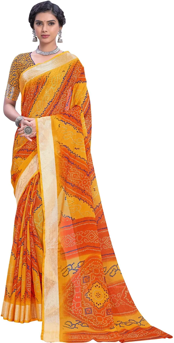 Yellow_Bandhani_Viscose_Rayon_Printed_Saree_For_Women_|_With_Blouse_Piece