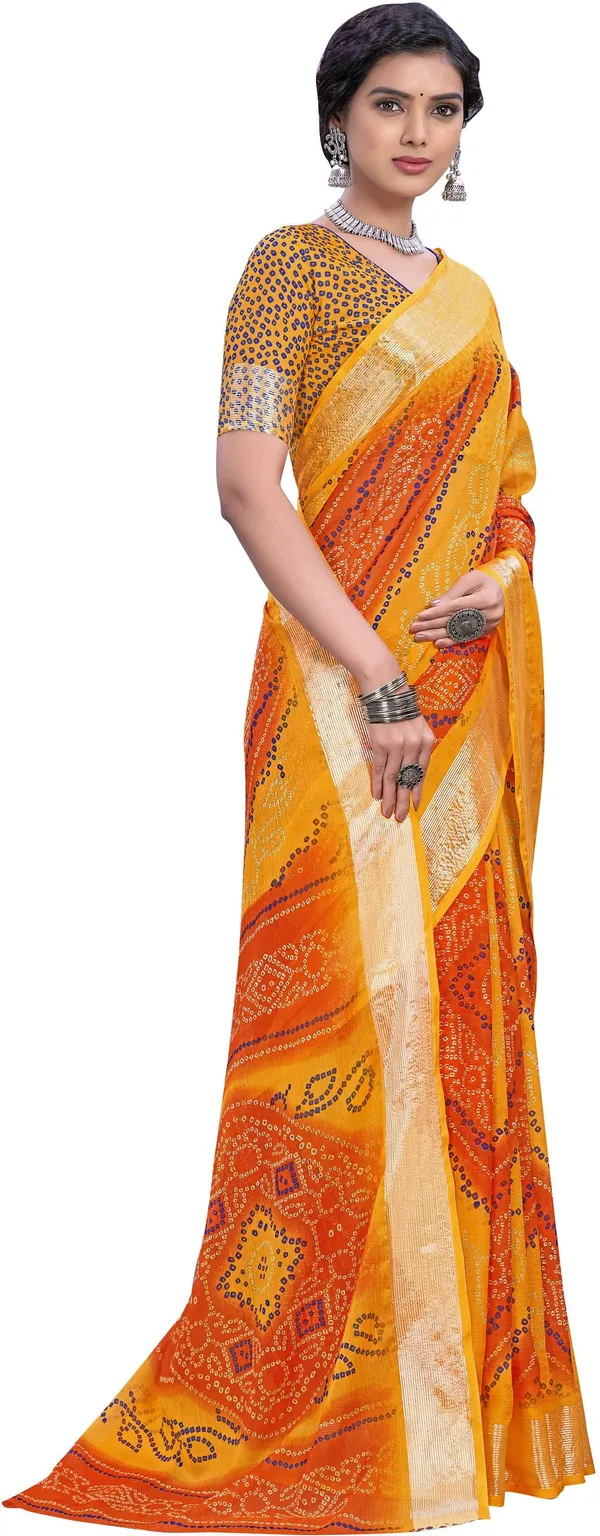 Yellow_Bandhani_Viscose_Rayon_Printed_Saree_For_Women_|_With_Blouse_Piece