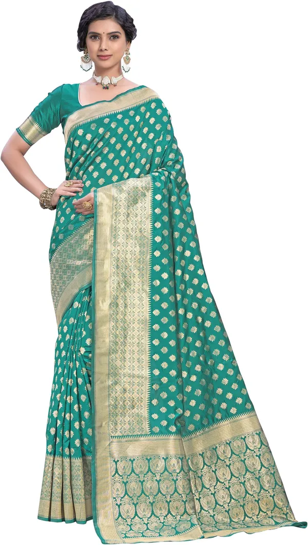 Light_Green_Banarasi_Silk_Blend_Woven_Jacquard_Saree_For_Women_|_With_Blouse_Piece