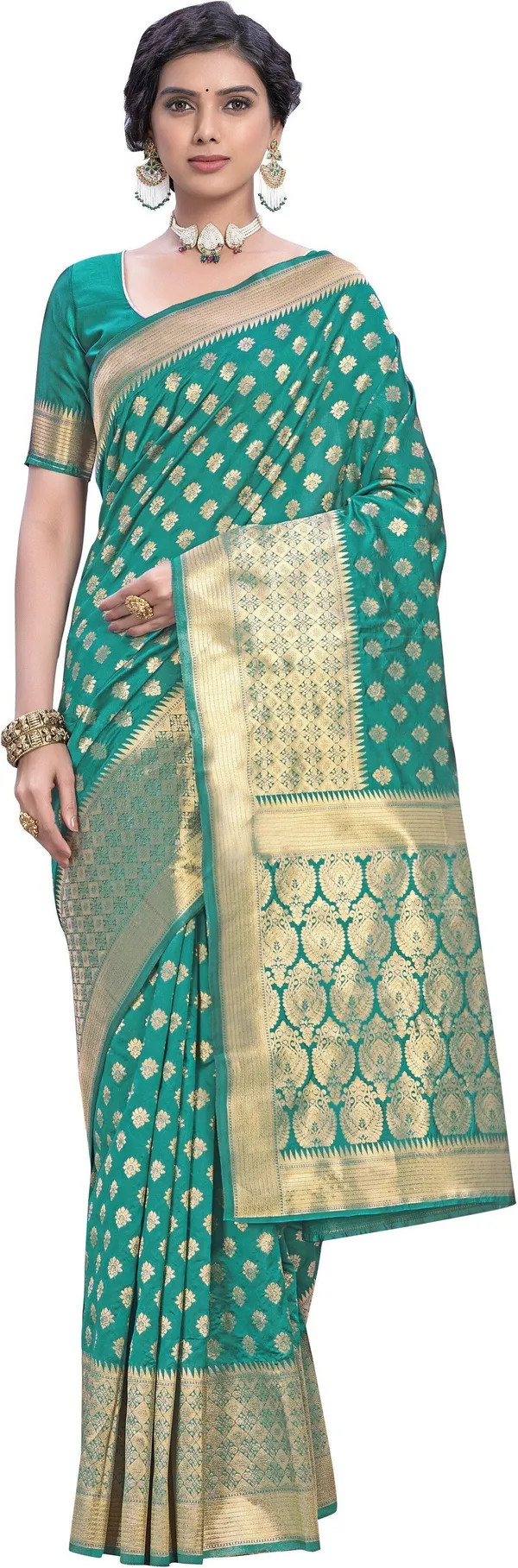 Light_Green_Banarasi_Silk_Blend_Woven_Jacquard_Saree_For_Women_|_With_Blouse_Piece