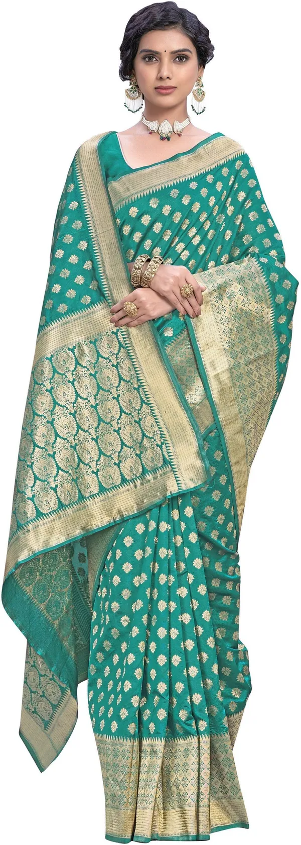 Light_Green_Banarasi_Silk_Blend_Woven_Jacquard_Saree_For_Women_|_With_Blouse_Piece