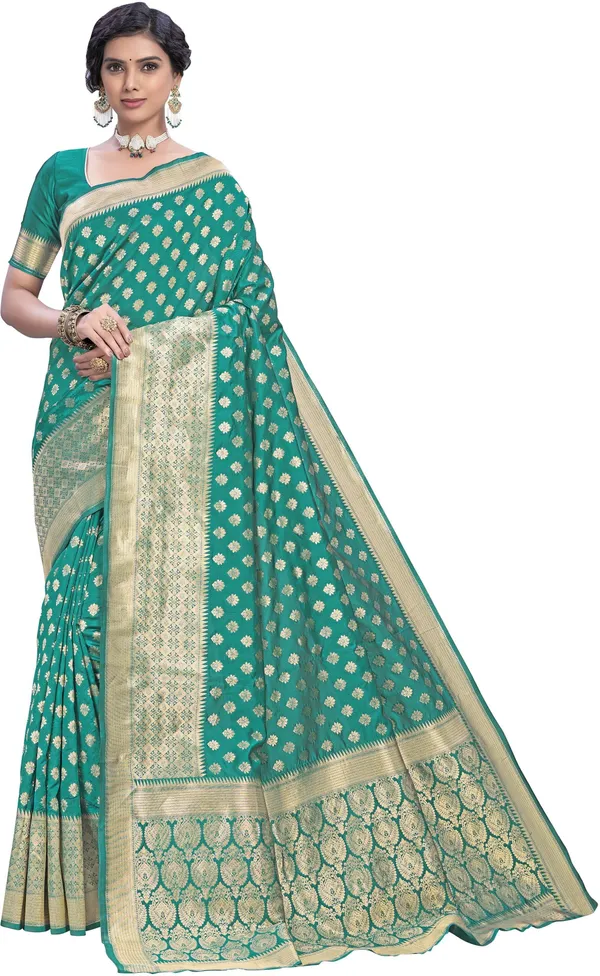 Light_Green_Banarasi_Silk_Blend_Woven_Jacquard_Saree_For_Women_|_With_Blouse_Piece