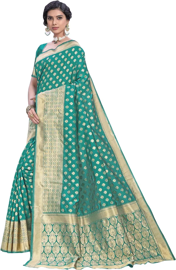 Light_Green_Banarasi_Silk_Blend_Woven_Jacquard_Saree_For_Women_|_With_Blouse_Piece