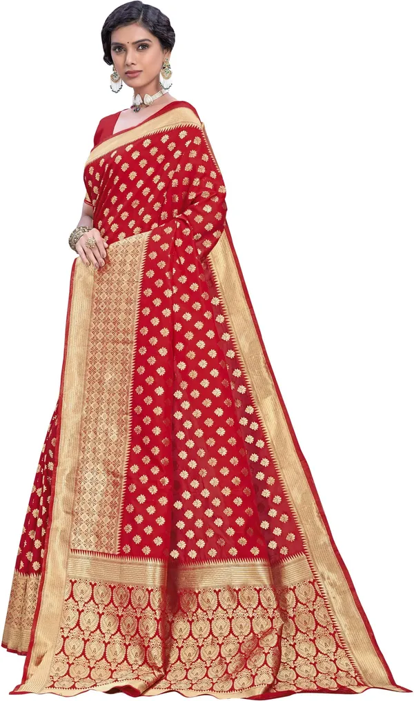 Red_Banarasi_Silk_Blend_Jacquard_Woven_Saree_For_Women_|_With_Blouse_Piece