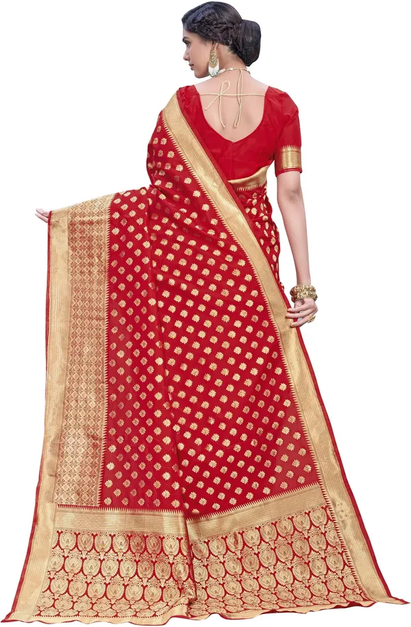 Red_Banarasi_Silk_Blend_Jacquard_Woven_Saree_For_Women_|_With_Blouse_Piece