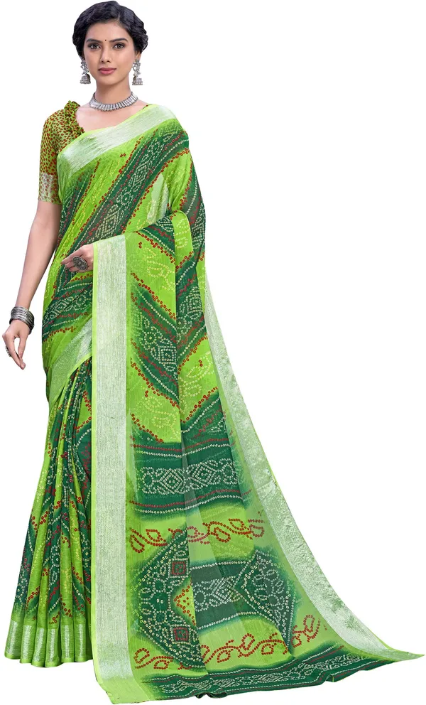 Green_Bandhani_Viscose_Rayon_Printed_Saree_For_Women_|_With_Blouse_Piece