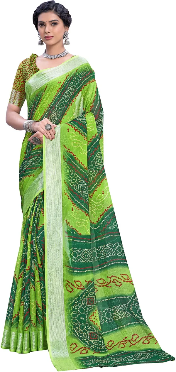 Green_Bandhani_Viscose_Rayon_Printed_Saree_For_Women_|_With_Blouse_Piece