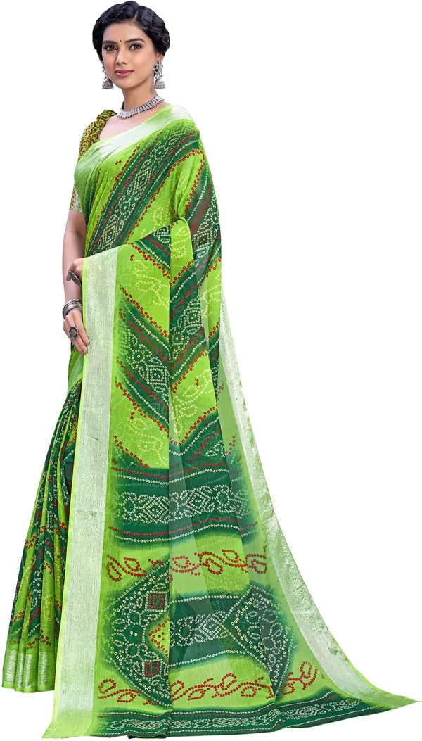 Green_Bandhani_Viscose_Rayon_Printed_Saree_For_Women_|_With_Blouse_Piece