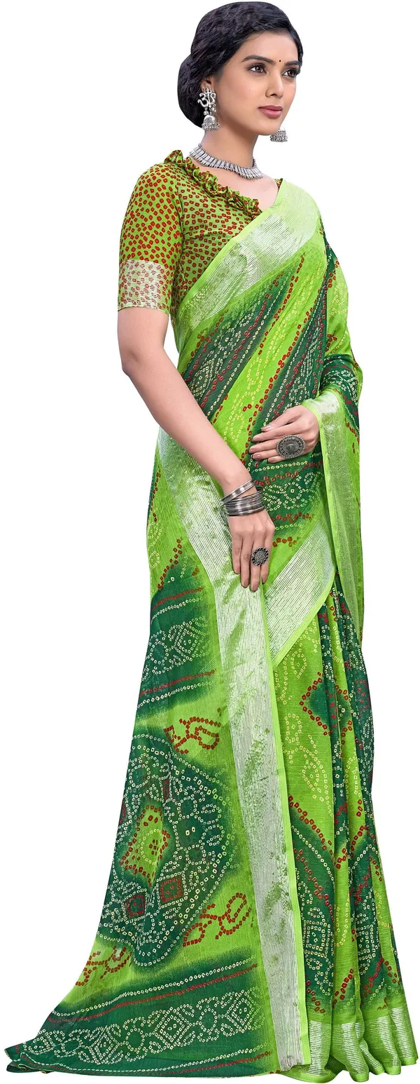 Green_Bandhani_Viscose_Rayon_Printed_Saree_For_Women_|_With_Blouse_Piece