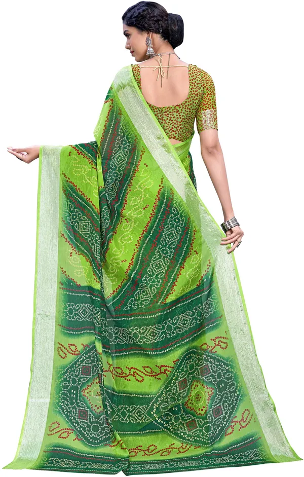 Green_Bandhani_Viscose_Rayon_Printed_Saree_For_Women_|_With_Blouse_Piece
