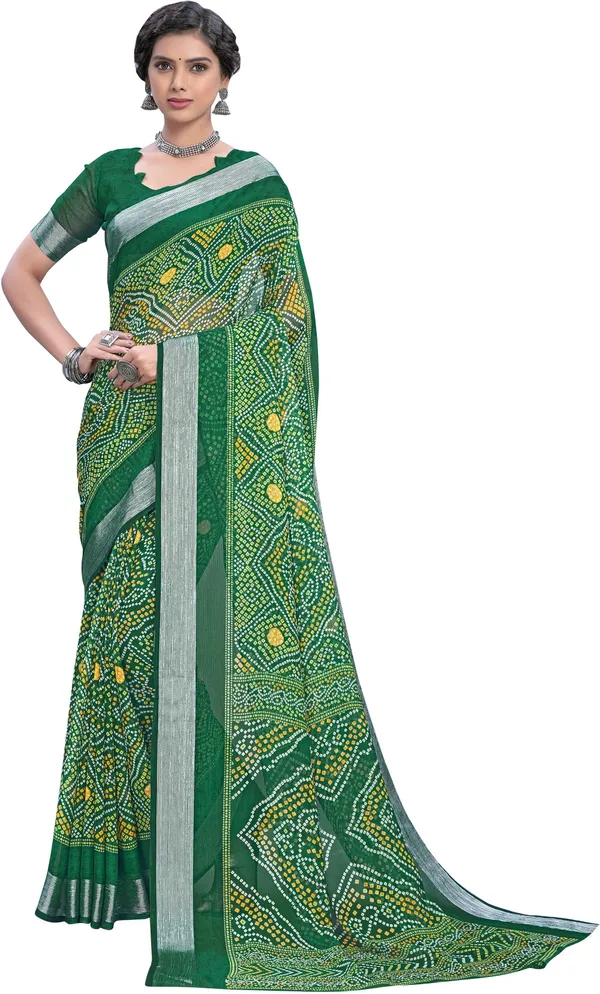 Dark_Green_Bandhani_Viscose_Rayon_Printed_Saree_For_Women_|_With_Blouse_Piece
