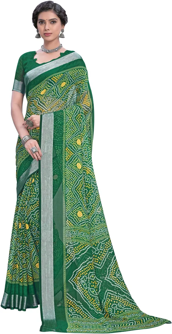 Dark_Green_Bandhani_Viscose_Rayon_Printed_Saree_For_Women_|_With_Blouse_Piece